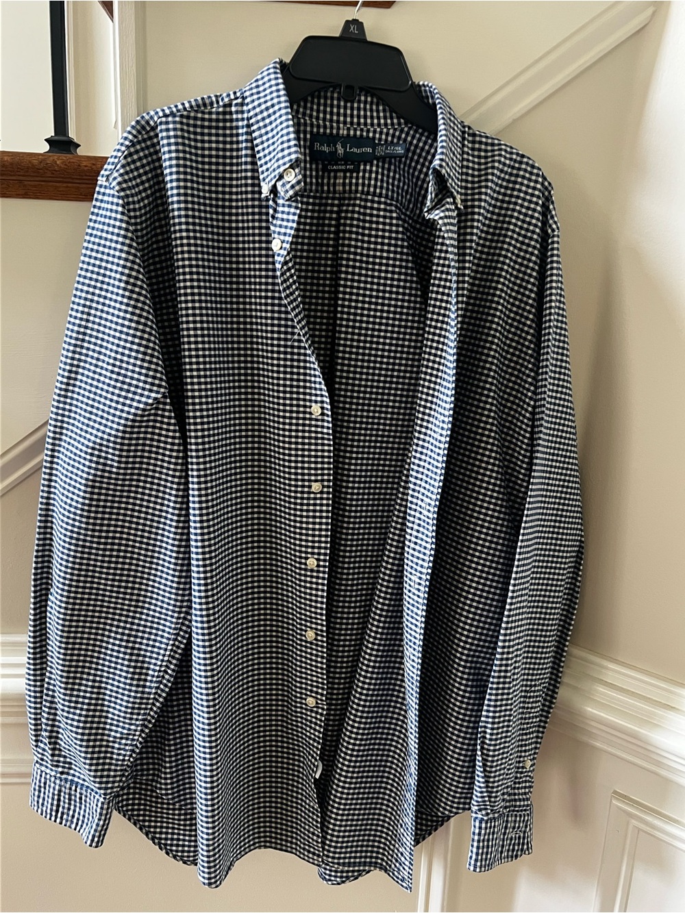 RALPH LAUREN Navy and White Gingham Button-Down Shirt LARGE/TALL